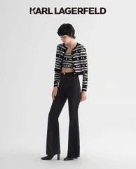 Croptop KARL dệt kim kẻ trắng đen