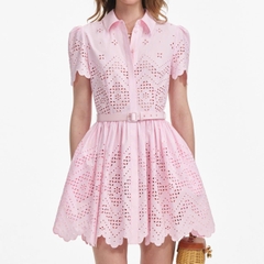 Váy ngắn thêu cotton màu hồng