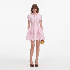 Váy ngắn thêu cotton màu hồng