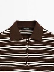 Áo len montoghi Massimo dutti kẻ ngang cổ bẻ