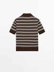 Áo len montoghi Massimo dutti kẻ ngang cổ bẻ