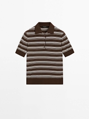 Áo len montoghi Massimo dutti kẻ ngang cổ bẻ