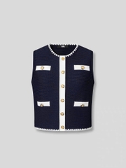 Áo len gile Karl navy viền trắng khuy vàng