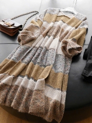 Cardigan Zara dáng dài phối màu cafe