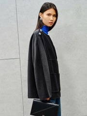 Coat dạ ép Massimo Dutti cổ V khuy vai
