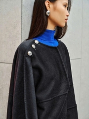 Coat dạ ép Massimo Dutti cổ V khuy vai