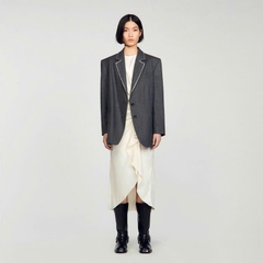 Set dạ Blazer Sandro đính đá bling màu lông chuột
