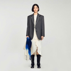 Set dạ Blazer Sandro đính đá bling màu lông chuột
