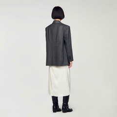 Set dạ Blazer Sandro đính đá bling màu lông chuột