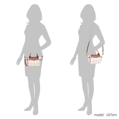 Túi Longchamp canvas trắng kẻ đỏ sz mini