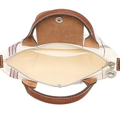 Túi Longchamp canvas trắng kẻ đỏ sz mini