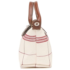 Túi Longchamp canvas trắng kẻ đỏ sz mini