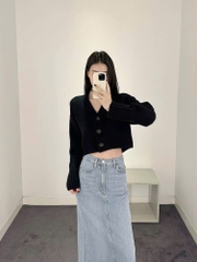 Cardigan COS khuy gỗ 2 màu dáng crop cổ V