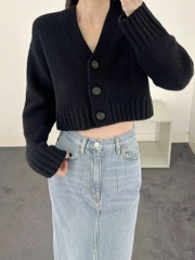 Cardigan COS khuy gỗ 2 màu dáng crop cổ V