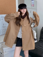 Trendcoat Sandro khaki da bò dáng suông cổ bẻ đen