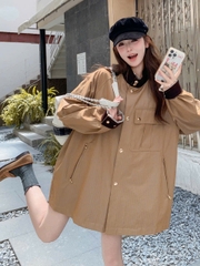 Trendcoat Sandro khaki da bò dáng suông cổ bẻ đen