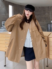 Trendcoat Sandro khaki da bò dáng suông cổ bẻ đen