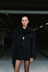 Blazer dạ handmade kèm khăn đen