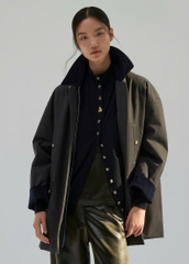 Jacket ERDOS đen dáng loose cổ đức navy khuy vàng