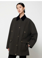Jacket ERDOS đen dáng loose cổ đức navy khuy vàng