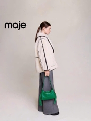 Jacket lông trắng lông cừu viền đen Maje