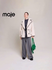 Jacket lông trắng lông cừu viền đen Maje