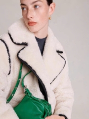 Jacket lông trắng lông cừu viền đen Maje