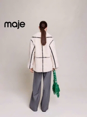 Jacket lông trắng lông cừu viền đen Maje