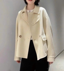 Coat dạ ép ERDOS cổ bẻ màu kem dáng lửng