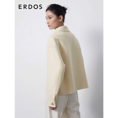 Coat dạ ép ERDOS cổ bẻ màu kem dáng lửng