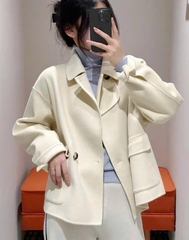 Coat dạ ép ERDOS cổ bẻ màu kem dáng lửng