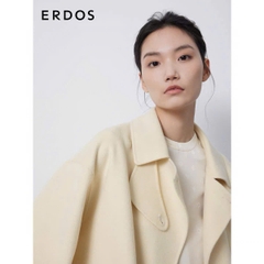 Coat dạ ép ERDOS cổ bẻ màu kem dáng lửng
