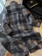 Áo dạ dài kẻ xám H&M