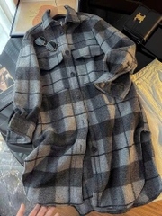 Áo dạ dài kẻ xám H&M