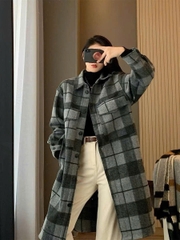 Áo dạ dài kẻ xám H&M