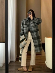 Áo dạ dài kẻ xám H&M