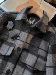 Áo dạ dài kẻ xám H&M