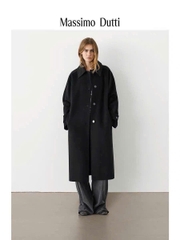 Longcoat dạ ép Massimo Dutti đen xẻ sau