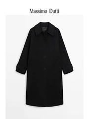 Longcoat dạ ép Massimo Dutti đen xẻ sau