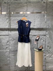 Váy midi vải taffeta xanh navy