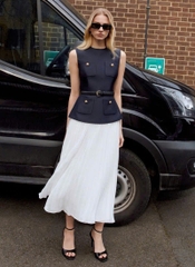 Váy midi vải taffeta xanh navy