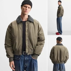 Jacket bomber Zara Man cổ lông