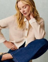 CDG Sezane cổ bẻ khuy sừng MERINO WOOL