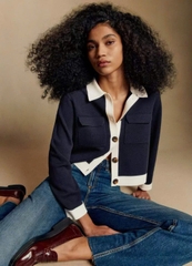 CDG Sezane cổ bẻ khuy sừng MERINO WOOL