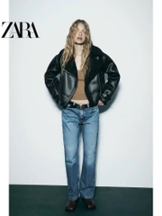 Jacket Zara đen lót lông cừu đen