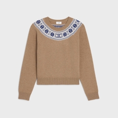 Áo len cổ tròn bằng vải cashmere Fair Isle