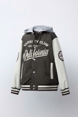 Áo bomber da lộn có mũ tay da
