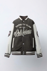 Áo bomber da lộn có mũ tay da