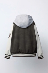 Áo bomber da lộn có mũ tay da