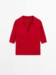 ÁO CỔ POLO CỔ CHỮ V DỆT KIM PHA LEN